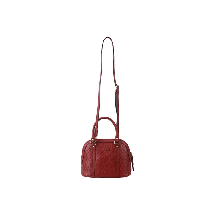 GUCCI Cow Leather Dome Bag Shoulder Bag Crossbody Bag Handbag Small Size Women's Red-3