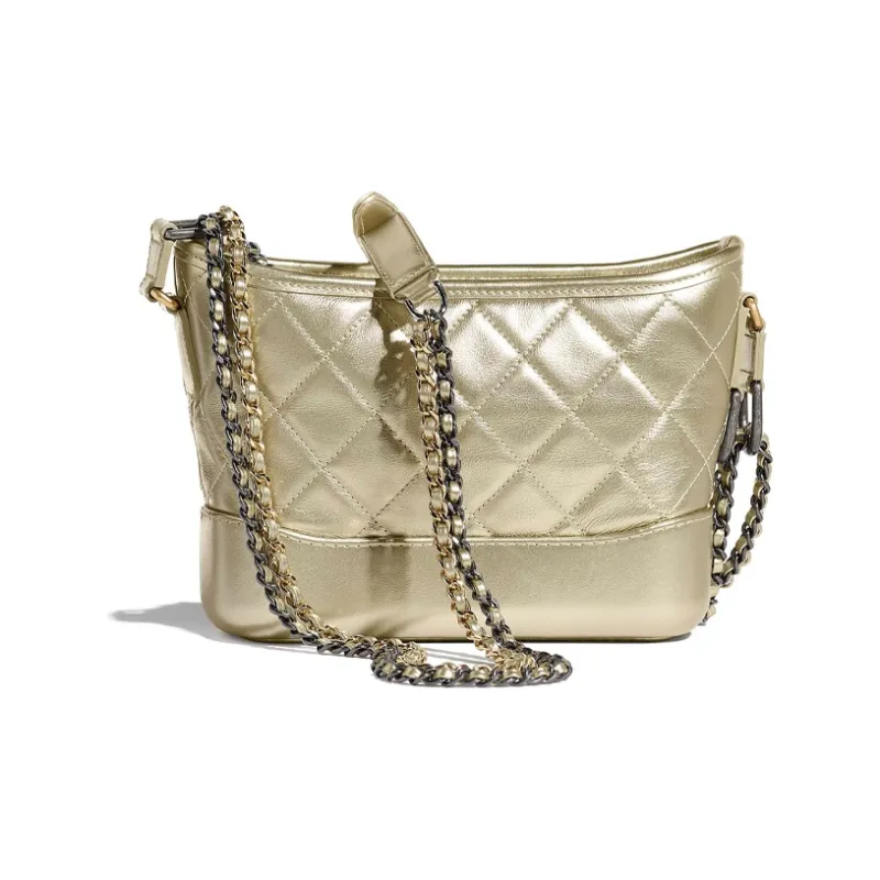 CHANEL Gabrielle Calfskin Crossbody Handbag, Shoulder Bag Trumpets Women's Gold-1