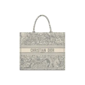 DIOR BookTote Embroidery Tote Bag Shopping Bag Handbag Large Size Women's Gray