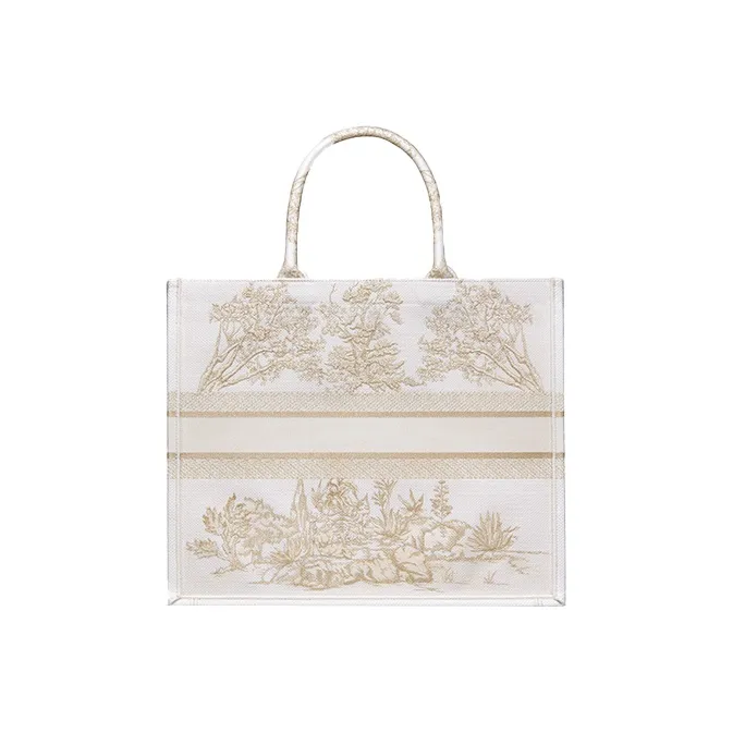 DIOR BookTote Pattern Embroidery Tote Bag Shopping Bag Shoulder Bag Handbag Regular Women's Gold-2