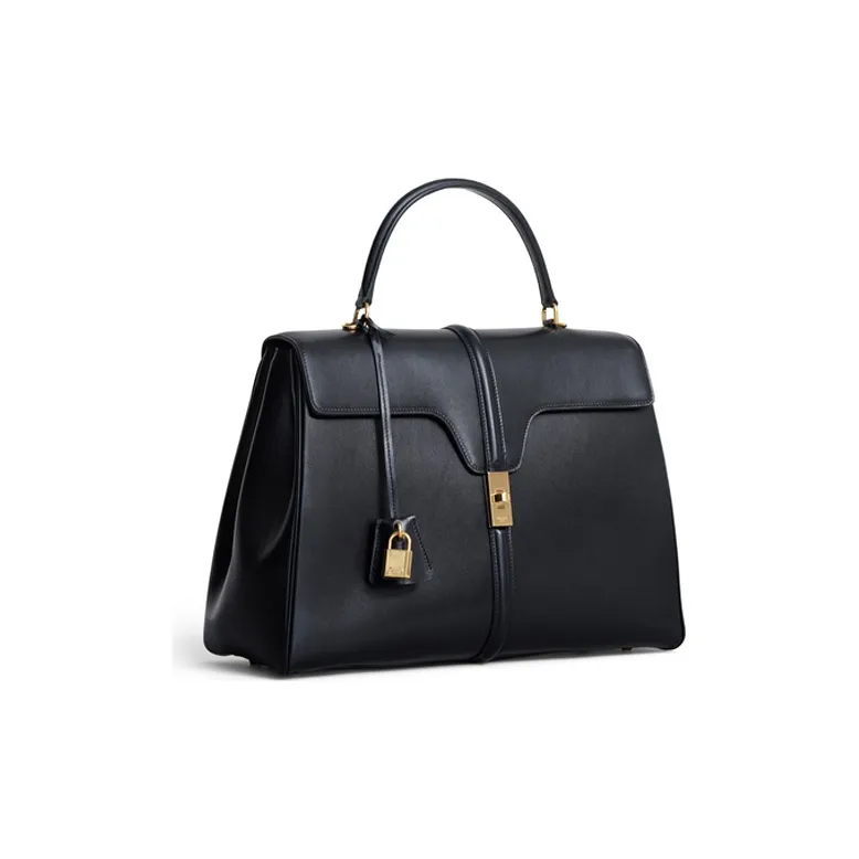 CELINE 16 Cow Leather Handbag Large Size Women's Black-1
