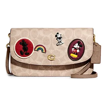 COACH Disney Mickey Collaboration Hayden Canvas With Leather Crossbody Bag Small Size Women's Milk Tea