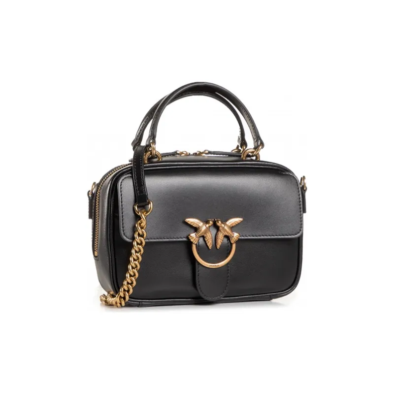 PINKO Cow Leather Swift Bag Camera Bag Shoulder Bag Crossbody Bag Handbag Mini Unisex Pure Black Black/Gold-1