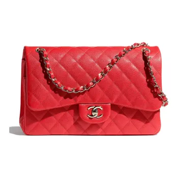 CHANEL Classic Flap CF Textured Calfskin Shoulder Bag Crossbody Bag Large Size Women's Red