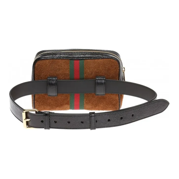 GUCCI Ophidia Suede Bound Patent Leather One Shoulder Crossbody Bag Sling Bag Fanny Pack Small Size Unisex Brown/Black-2