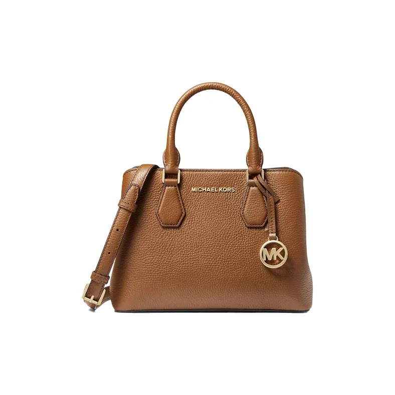 MICHAEL KORS MK Camille Cow Leather Litchi Grain Shoulder Bag, Crossbody Bag, Handbag Trumpets Women's Caramel Brown-0