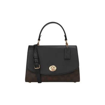 COACH Tilly Canvas With Leather Handbags Shoulder Bag Crossbody Bag Medium Size Women's Black