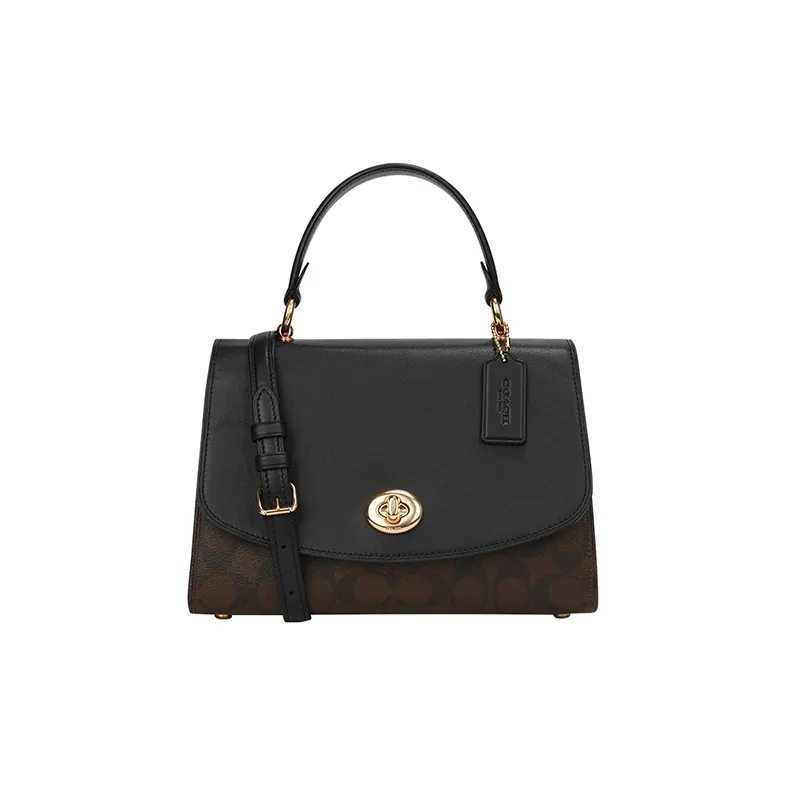 COACH Tilly Canvas With Leather Handbag, Shoulder Bag, Crossbody Bag Medium Size Women's Black-0