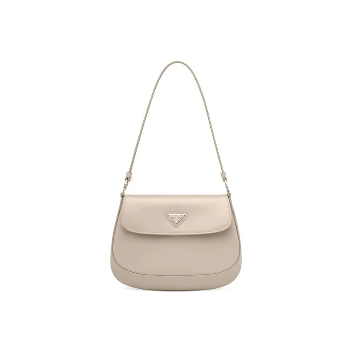 PRADA Cleo Leather Shoulder Bag, Crossbody Bag Trumpets Women's Desert Beige-0