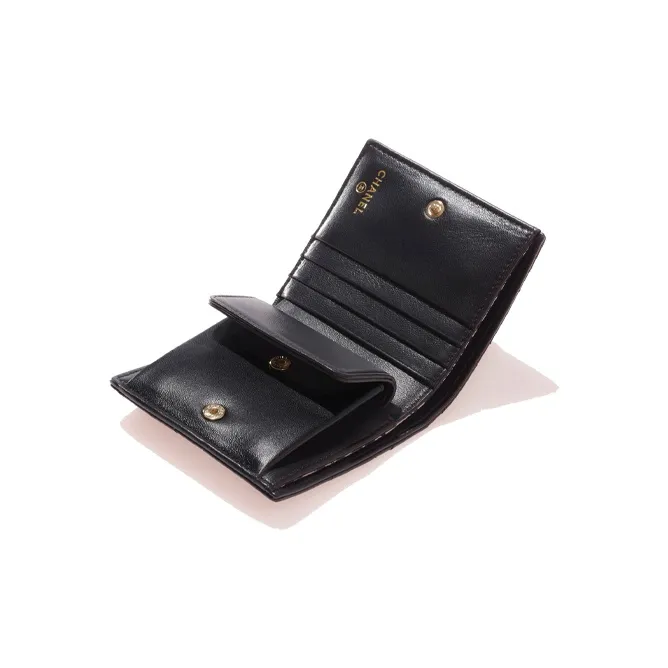 CHANEL Lambskin Flap Wallet Trumpets Women's Black-2