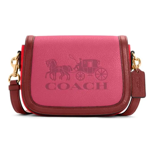 COACH Saddle Cow Leather Saddle Bag Handbag Shoulder Bag Crossbody Bag Small Size Women's Rose Red