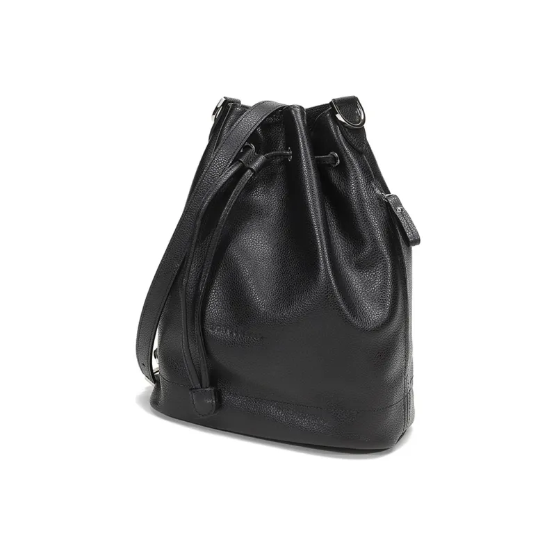 LONGCHAMP Le Foulonné Cow Leather Bucket Bags Crossbody Bag, Shoulder Bag Medium Size Women's Black-2