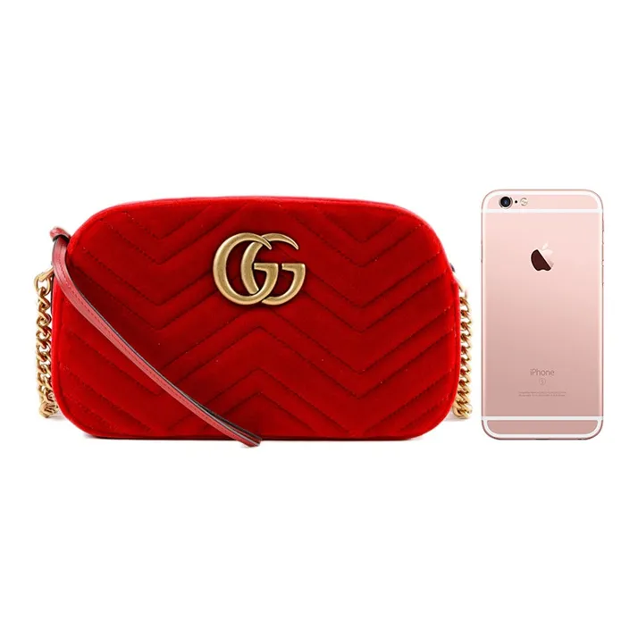 GUCCI Marmont Quilted Velvet Camera Bag, Shoulder Bag, Crossbody Bag Women's Red-4