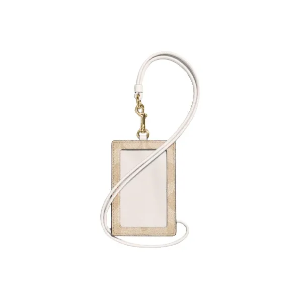 COACH Lanyard Artificial Leather Card Sleeve Card Holder Mini Women's Khaki White-1