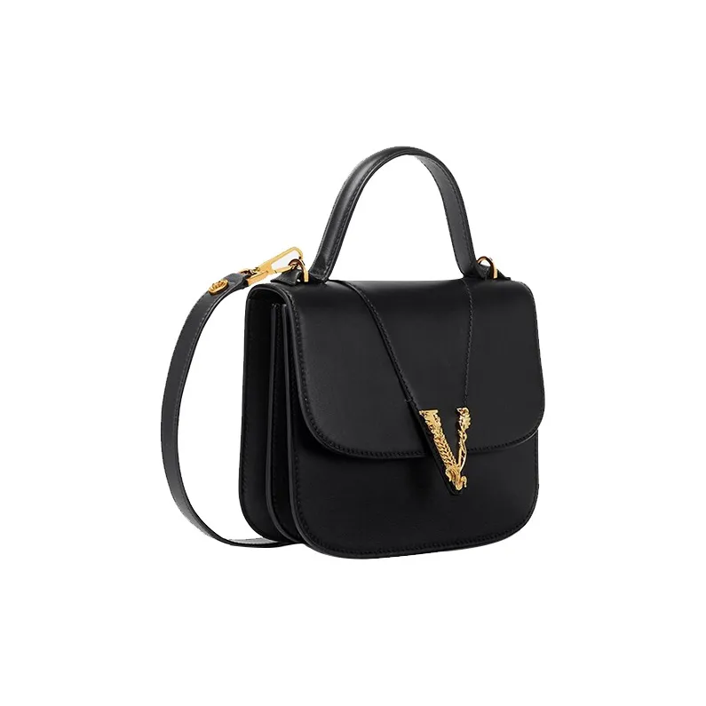 FANSIZHE VERSACE Cow Leather Crossbody One Shoulder Handbags Small Size Women's Black-1