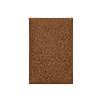 HERMES Calvi Duo Epsom Calfskin Wallet, Card Holder Unisex Gold Brown