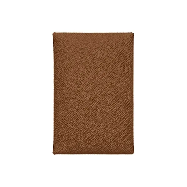 HERMES Calvi Duo Epsom Calfskin Wallet, Card Holder Unisex Gold Brown-0