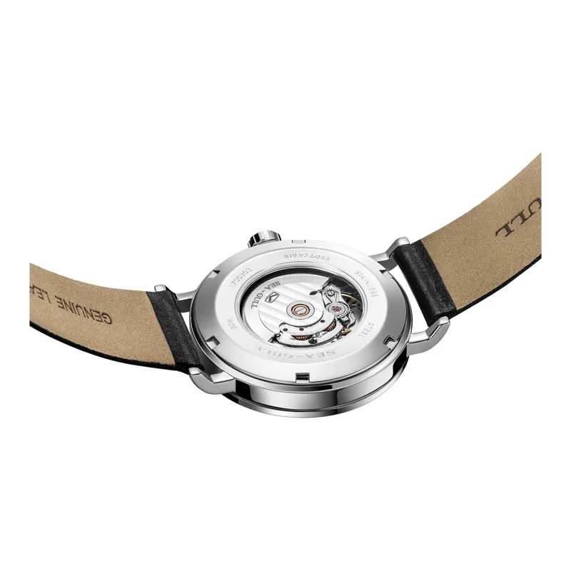 Sea Gull National Collection Automatic Mechanical Movement Genuine Leather Strap Watch Men's Watches White Dial-3