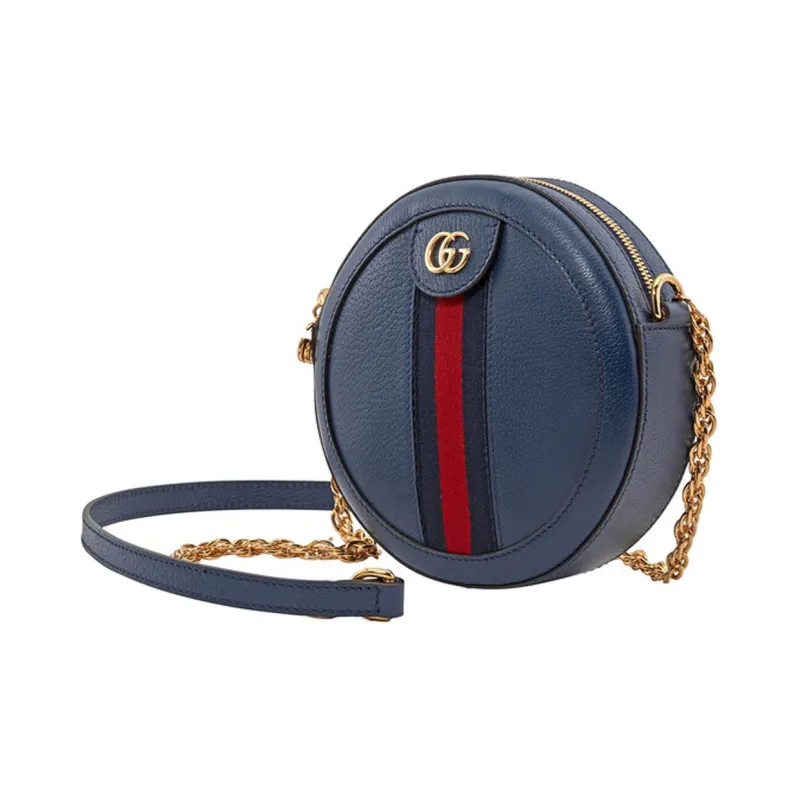 GUCCI Leather Round Bag Chain Crossbody Bag Shoulder Bag Mini Women's Dark Blue-2