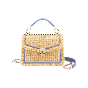 BVLGARI Serpenti Diamond Blast Calfskin Crossbody Handbag Shoulder Bag Small Size Unisex Beige Light Purple