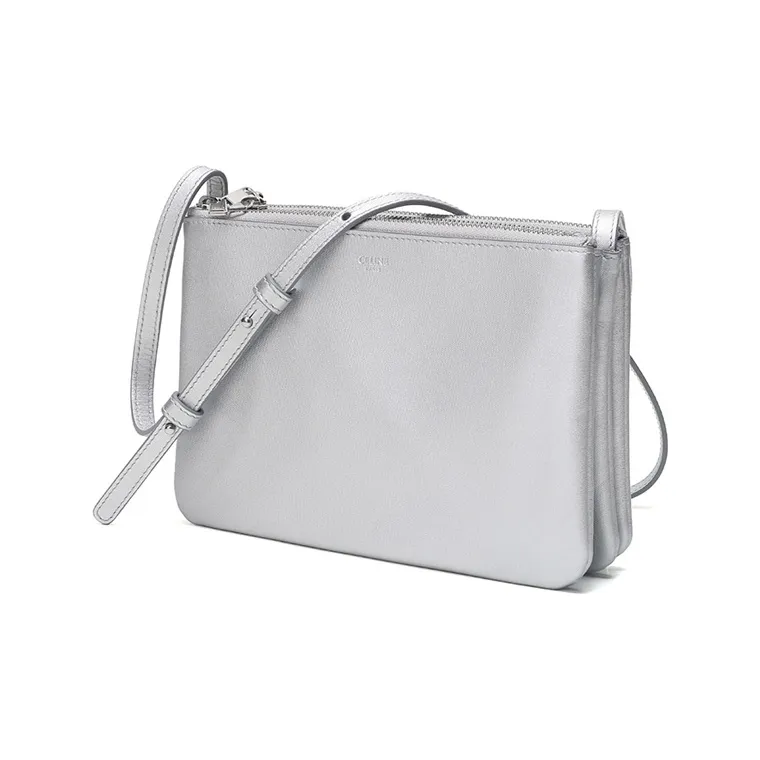 CELINE Trio Calfskin Shoulder Bag Crossbody Bag Women's Silver White-1