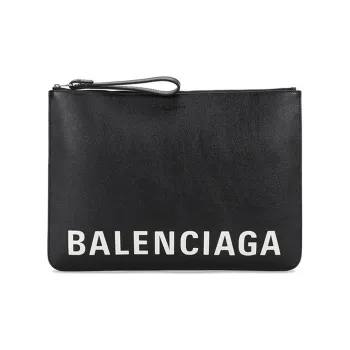 Balenciaga Leather Document Bag Clutch Men's Black White