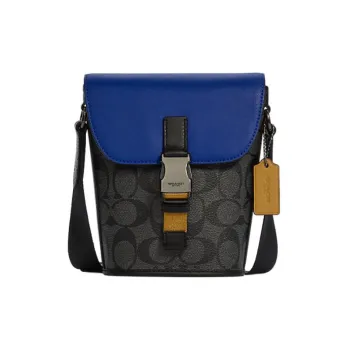 COACH Track Canvas With Leather French Fries Bag, Crossbody Bag, Shoulder Bag Men's Black & Blue