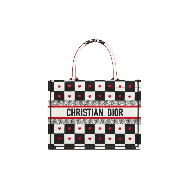 DIOR Canvas Shoulder Bags Tote Bag Shopping Bag Handbag Small Size Women's Black White-0