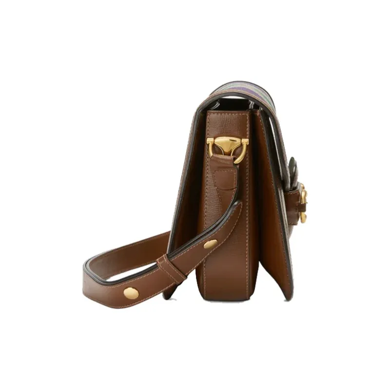 GUCCI Horsebit 1955 Canvas With Leather Saddle Bag, Shoulder Bag, Crossbody Bag Trumpets Unisex Ebony/Brown-3