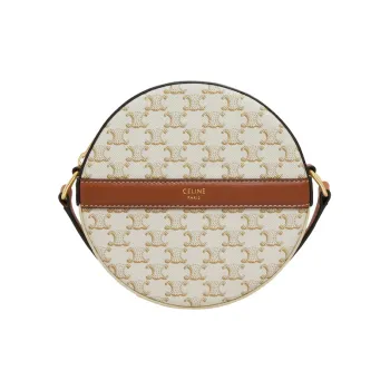 CELINE Canvas With Lambskin Round Cake Bag Shoulder Bag Crossbody Bag Women's White