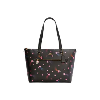 COACH Gallery Coated Canvas With Smooth Leather Tote Bag, Shopping Bag, Shoulder Bag Large Size Women's Black