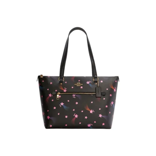 COACH Gallery Coated Canvas With Smooth Leather Tote Bag, Shopping Bag, Shoulder bag Airbag Large Size Women's Black