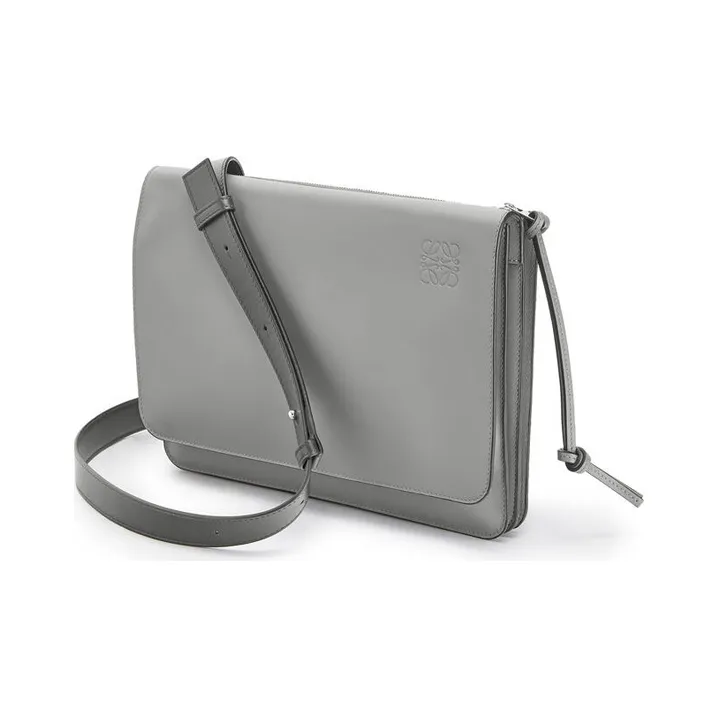 LOEWE Gusset Smooth Calf Leather Shoulder Bag Crossbody Bag Men's Gray-1