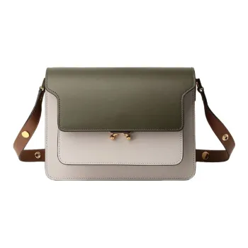 MARNI Trunk Cow Leather Portable Crossbody Bag, Shoulder Bag Women's Gray Green & Brown