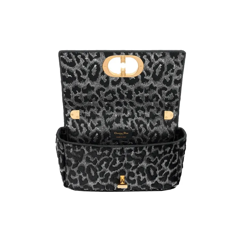DIOR Velour Chain Shoulder Bag, Crossbody Bag Medium Size Women's Gray-3