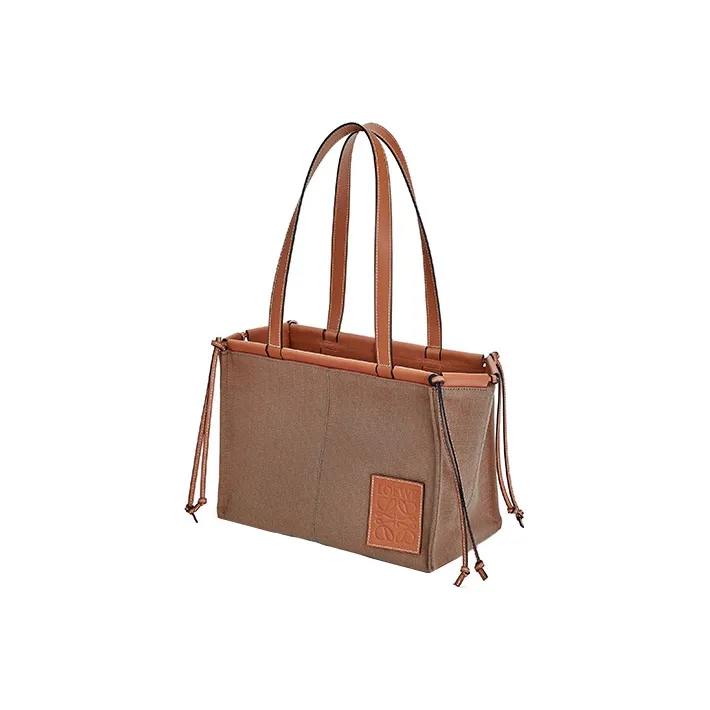 LOEWE Cushion Tote Canvas And Cow Leather Canvas Bag One Shoulder Crossbody Tote Women's Taupe-1