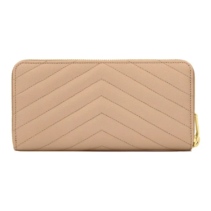 SAINT LAURENT Monogram Zip Around Wallet Grain De Poudre Dark Beige-2