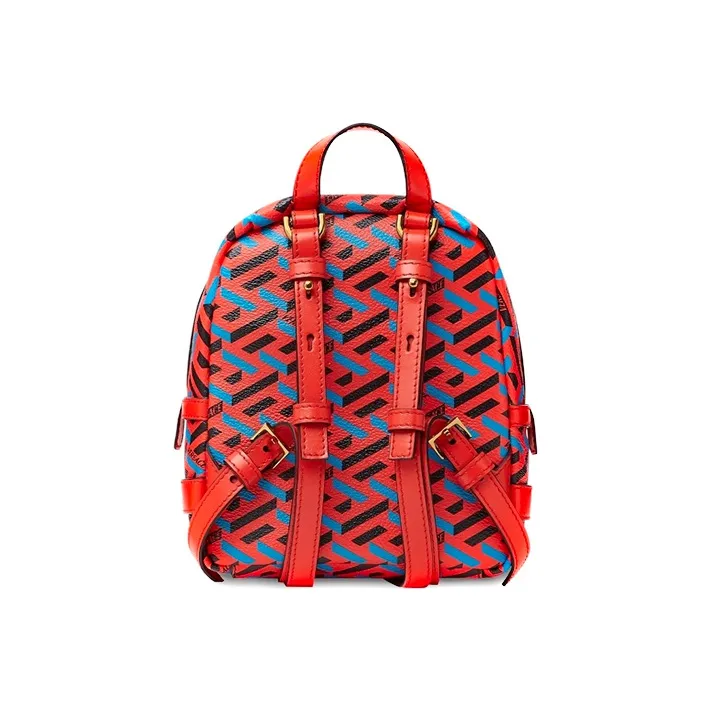 VERSACE La Greca Artificial Leather Backpack Small Size Women's Red-1