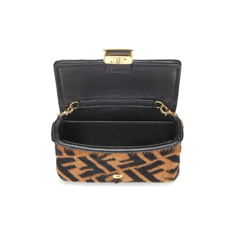 FENDI Baguette Sheepskin Baguette Bag Coin Purses Crossbody Bag Shoulder Bag Extra Mini Women's Brown/Black-3