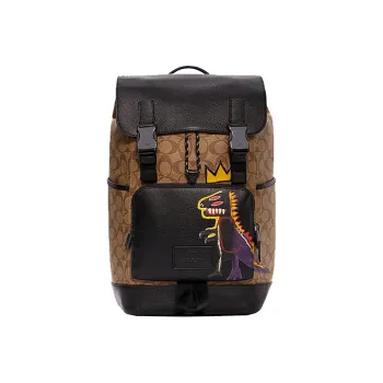 COACH Basquiat Collaboration Track Canvas Leather Backpack Medium Size Men's Black Brown Monogram