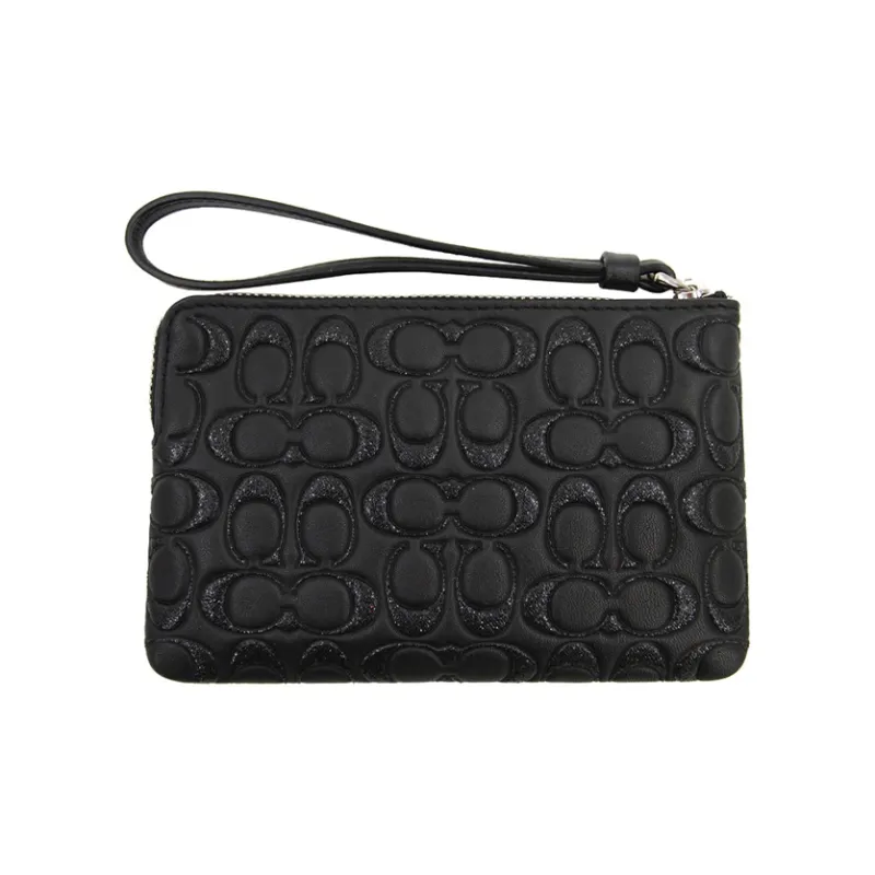 COACH Boxed Leather Coin Purse Mahjong Clutch Small Size Women's Black-3