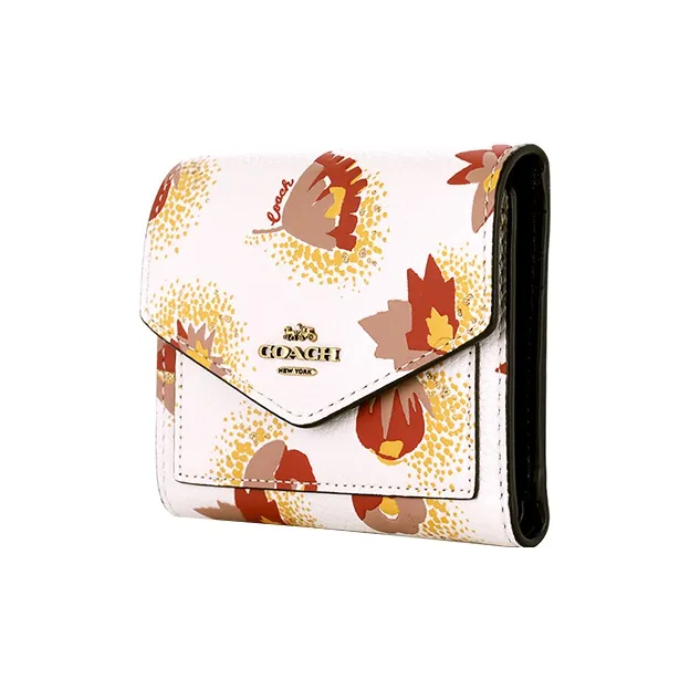 COACH Pebbled Leather Wallet Women's Yellow & White-1