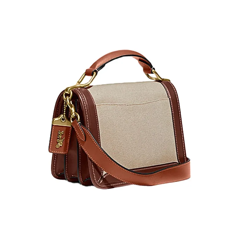 COACH Hero Canvas With Leather Handbag, Shoulder Bag, Crossbody Bag Small Size Women's Brown & White-1