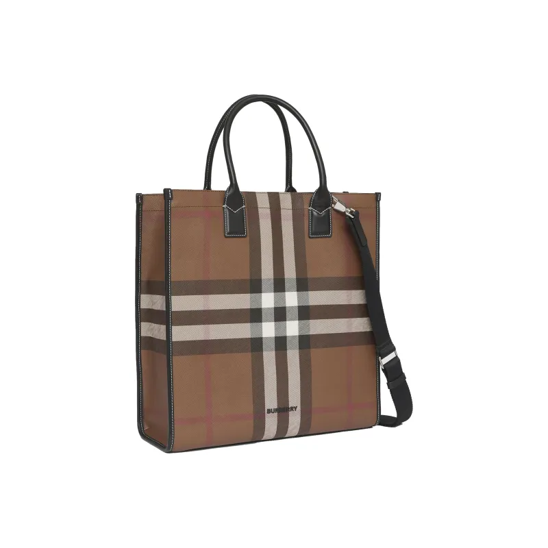 Burberry Leather Tote Bag Shopping Bag Shoulder Bag Crossbody Bag Handbag Men's Brown-2