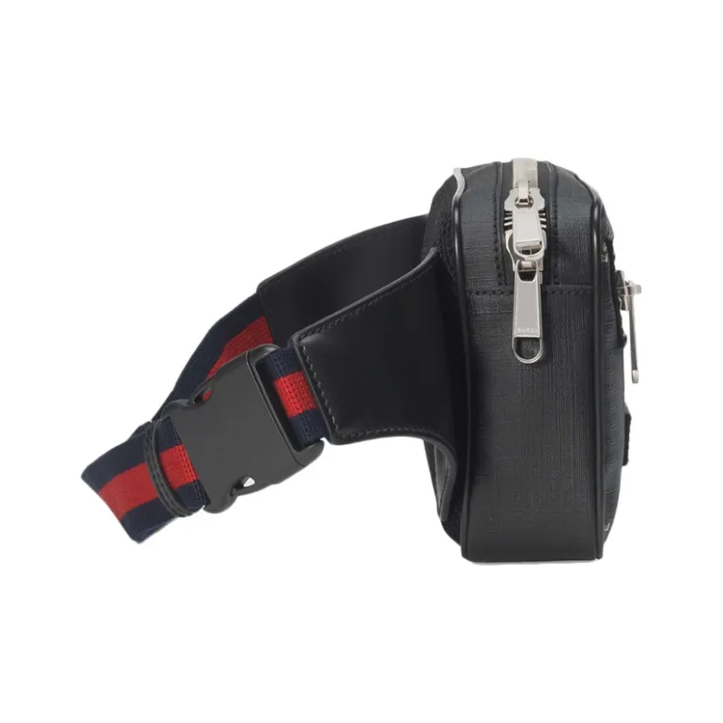 GUCCI Leather Canvas With Leather Sling Bag Shoulder Bag Crossbody Bag Fanny Pack Men's Black Gray Color-2