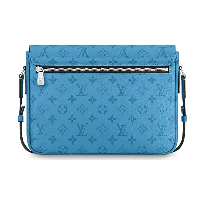 LOUIS VUITTON Messengerama Canvas With Leather Messenger Bag, Flap Bag, Shoulder Bag, Crossbody Bag Men's Blue-2