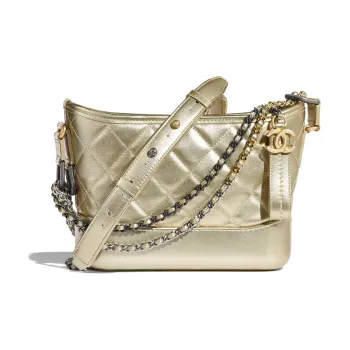 CHANEL Gabrielle Calfskin Crossbody Handbag Shoulder Bag Small Size Women's Gold