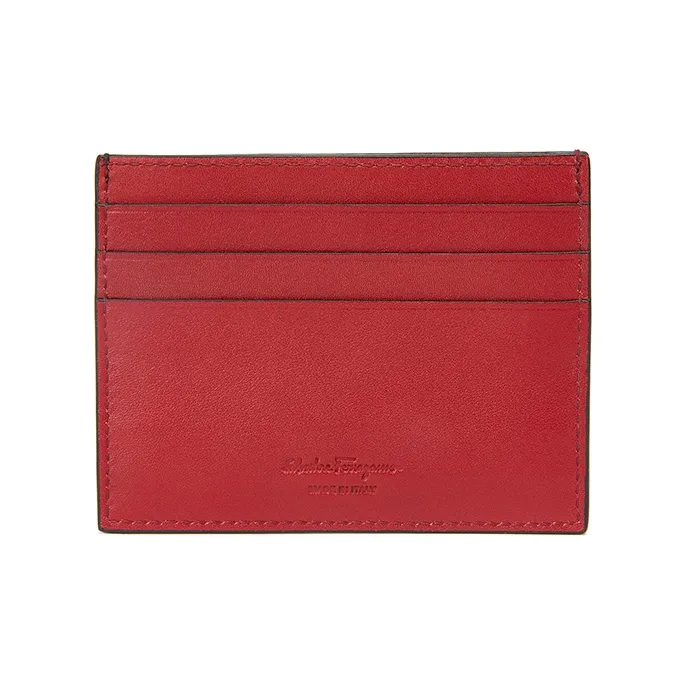 FERRAGAMO Cow Leather Card Holder Card Holder Men's Black/Red-1