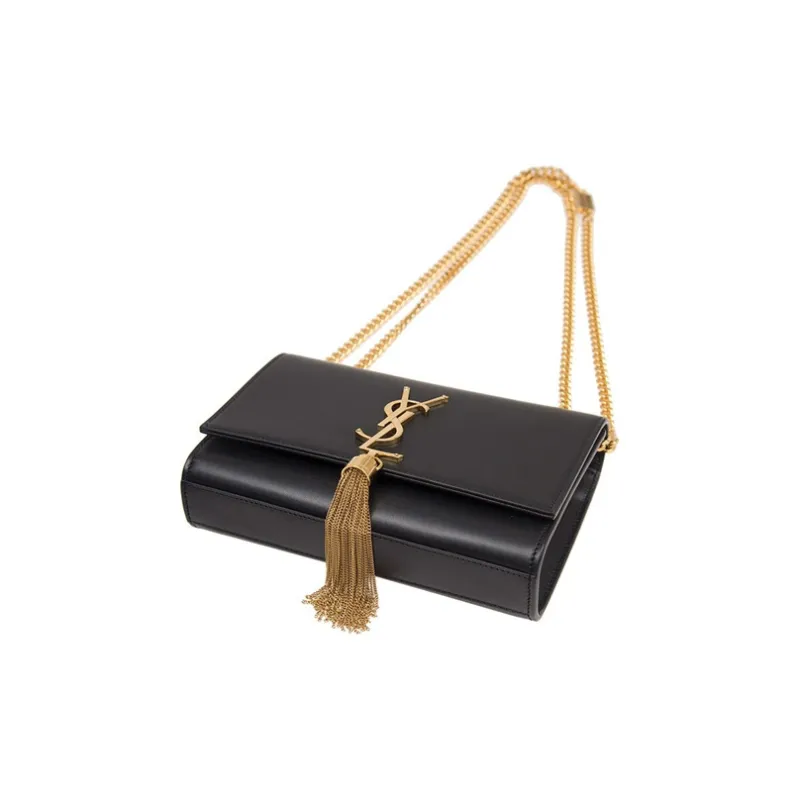 SAINT LAURENT Smooth Leather Fringe Bag, Shoulder Bag, Crossbody Bag Regular Women's Black-2
