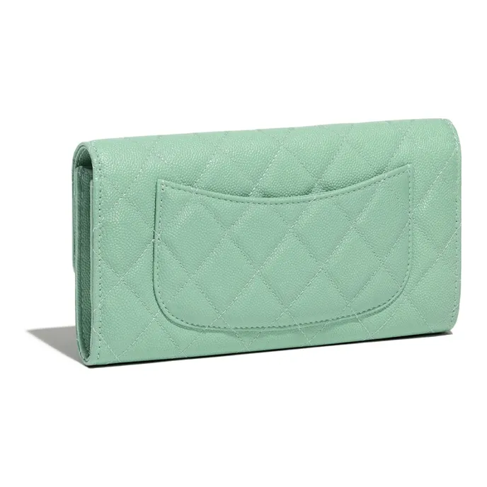 CHANEL Classic Flap CF Grain Embossed Caviar Calfskin & Metal Wallet Women's Green-1